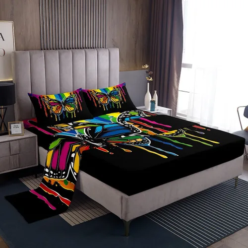 Vista 15 de Erosebridal Juego de ropa de cama para niños, sábanas kawaii con diseño de gato, tamaño individual, juego de cama de 3 piezas con 1 sábana bajera, 1