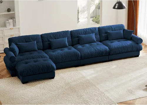 Vista 17 de Sofá modular de terciopelo con botones en L, sofá modular reversible de esquina de 2 plazas, sofá biplaza y otomano, combinación gratuita de 93.7