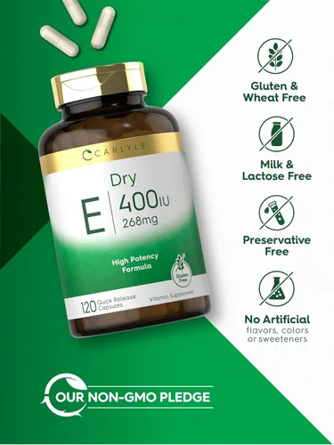 Vista 5 de Carlyle Dry Vitamin E 400 UI 120 Cápsulas D-Alpha Tocoferyl