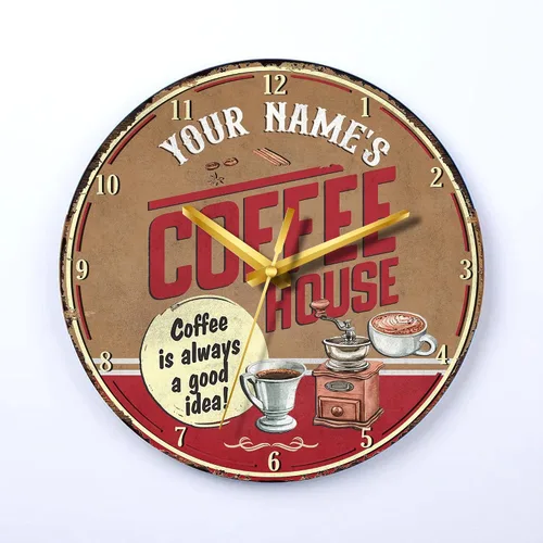 Vista 8 de V VIBEPY Reloj de madera de barra de café impreso en 2D, decoración personalizada de mesa de café, accesorios de barra de café, relojes de madera