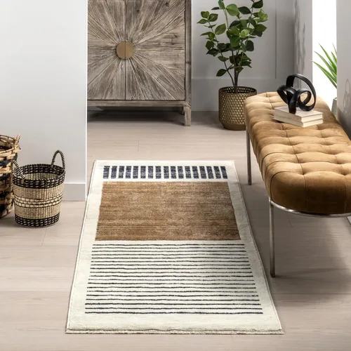 Vista 13 de nuLOOM - Alfombra con Borlas Performance Keeva Beige/Marfil, 5' x 7'10", Abstracta, Suave y Acogedora, Alta Resistencia al Tráfico, Resistente a