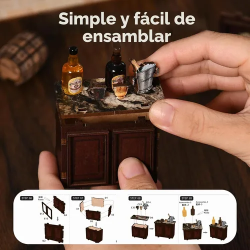 Vista 7 de Kit de rincón de libros, kit de casa de muñecas en miniatura con muebles y luz LED, rompecabezas 3D, sujetalibros de arte de madera, kits