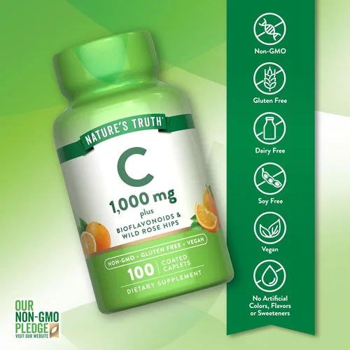 Vista 3 de Bioflavonoides de vitamina C y rosa HIPS 1000 mg 100 cápsulas Vegetariano, sin OMG, sin gluten por Nature's Truth