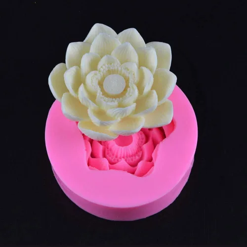 Vista 3 de Molde de jabón de silicona en forma de flor de loto 3D, molde de cera para hacer velas, molde de resina epoxi DIY