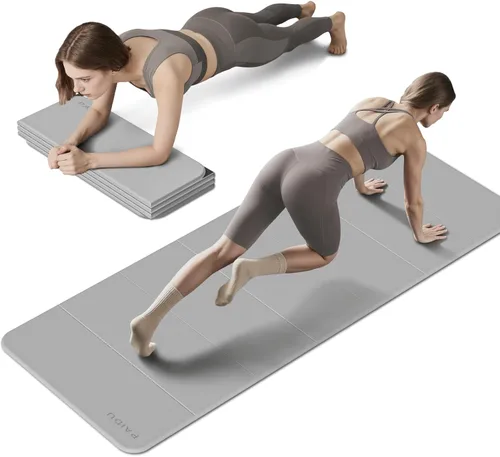 Vista 12 de PAIDU Esterilla de yoga plegable para fitness, extra gruesa de 2/5 pulgadas (0.394 in) TPE antideslizante certificado SGS 75 x 26 pulgadas extra