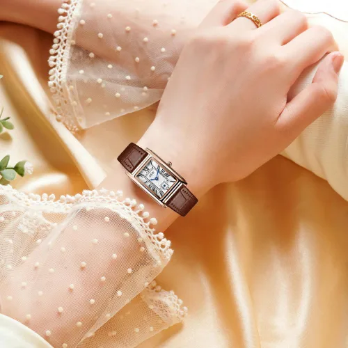 Vista 5 de FANMIS Womens Vintage Rectangular Watches Rose Gold Case Roman Numeral Luxury Wristwatch Square Brown Leather Strap Watch
