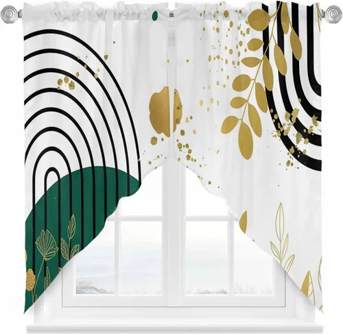 Vista 10 de Juego de Cortinas de Cocina del Día de San Patricio Trébol de la Suerte Shamrock Juego de Cenefa de Ventana, Cortinas con Bolsillo para Barra