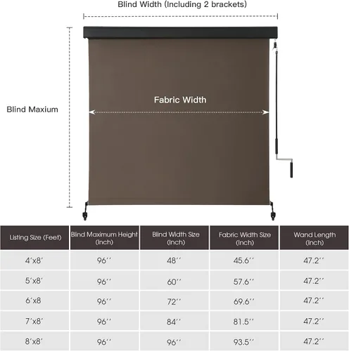 Vista 7 de VICLLAX Persiana Enrollable Premium para Exteriores de Tela PVC, Persiana Enrollable Exterior Operada con Manivela con Cenefa Protectora de Aluminio
