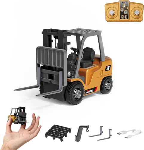 Vista 8 de BRRRRT 1/64 RC Bulldozer juguete, vehículos de construcción RC de proporción completa soporta empuje, levantamiento, movimiento, aleación de carga