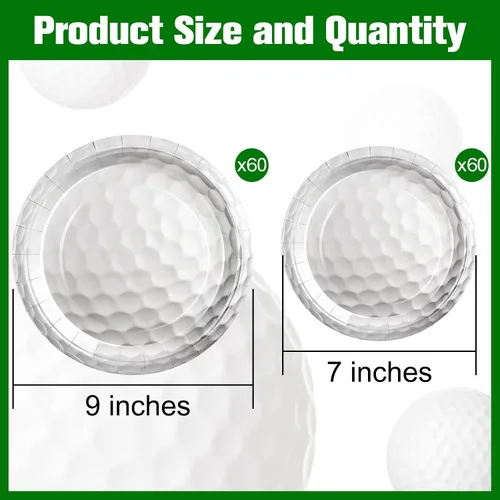 Vista 2 de Mototo Paquete de 120 platos de papel de pelota de golf, platos de papel de golf de 7 pulgadas y 9 pulgadas, vajilla desechable para cena de postre