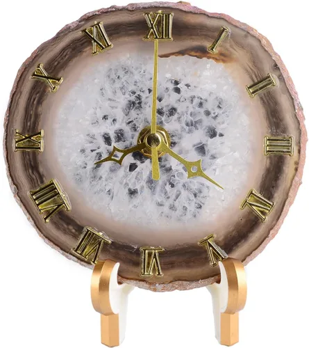 Vista 8 de JIC Gem Reloj de cristal de amatista con lámpara, reloj decorativo de escritorio, piedra de amatista púrpura, puerto USB, luz nocturna, decoración