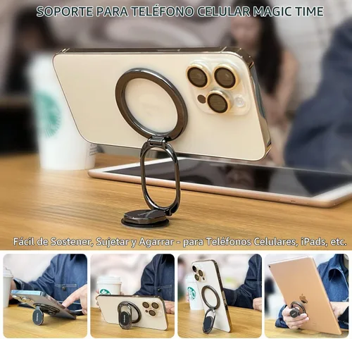 Vista 5 de Doflyesky Soporte magnético de anillo de teléfono para iPhone, soporte de agarre doble ajustable para teléfono de gimnasio y soporte extraíble