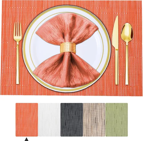 Vista 9 de BETEAM Juego de 4 manteles individuales de vinilo tejido para mesa de comedor, lavables, lavables, manteles individuales de cocina, duraderos