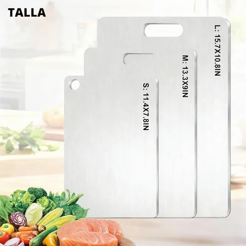 Vista 2 de Tabla de cortar de titanio, tabla de cortar de acero inoxidable para cocina, tabla de cortar de grado alimenticio 304, a prueba de deformación