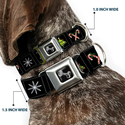Vista 2 de Buckle-Down Collar de perro con bloques de Navidad de 9 a 15 pulgadas, color negro/blanco/multicolor, pequeño