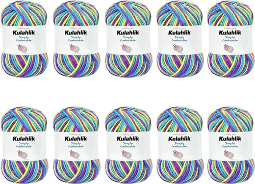 Vista 56 de 50g (1x50g) Hilo Acrílico para Crochet y Tejido, Hilo Degradado Colorido, 1 Rollo de Madejas, Hilo Acrílico Multicolor, Perfecto para Proyectos