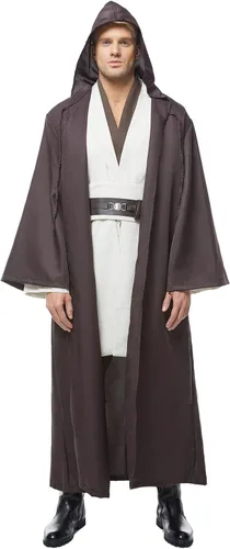 Vista 4 de Disfraz de túnica para hombre, disfraz de cosplay, trajes de Halloween, bata con capucha, conjunto completo