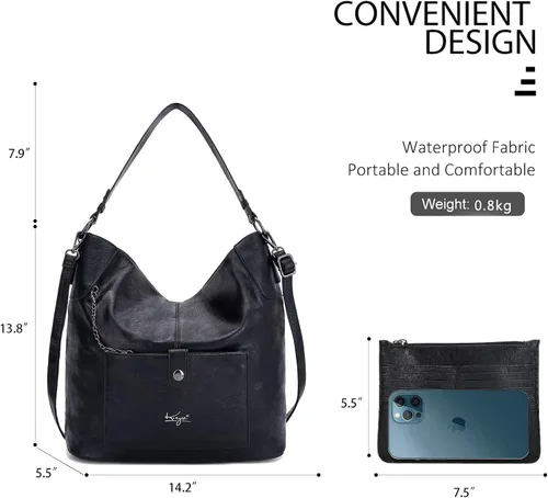Vista 4 de Bolsos de mano para mujer, de cuero grande, bolso de mano de moda, cartera de hombro