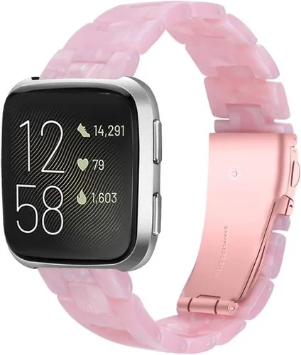 Vista 11 de Pulsera de resina compatible con Fitbit Versa 2/Versa Lite/Versa Band para mujer, correa de pulsera de repuesto de metal con hebilla de acero Azul