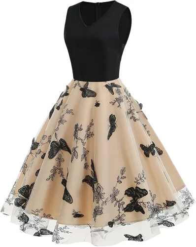 Vista 2 de Vestido de noche de tul con bordado floral para mujer, diseño de ilusión de malla transparente, vintage, cóctel, vestido de fiesta de boda, fiesta