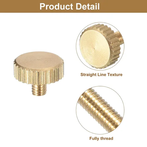 Vista 4 de uxcell Tornillos moleteados M3x4mm, 4 piezas de cabeza moleteada plana totalmente roscados, tornillos de latón para pulgar, pernos de agarre Fully