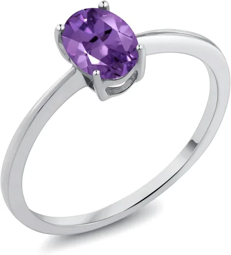 Vista 104 de Gem Stone King Anillo de compromiso solitario con piedra preciosa de oro blanco de 10 quilates, ovalado, 0.27 x 0.19 pulgadas, anillo de promesa