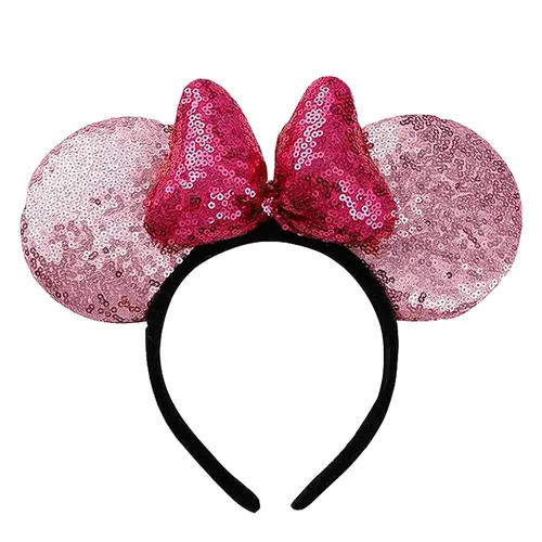 Vista 5 de BCU Mouse - Juego de 2 diademas de lentejuelas con purpurina de mariposa para niños o adultos 3D negro y rosa