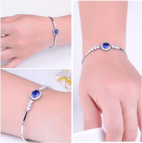 Vista 5 de JIANGXIN Princess Diana Royal Engagement Style Birthstone 925 Sterling Silver Bracelets 16+4cm Platinum Plated Fine Jewelry for Women