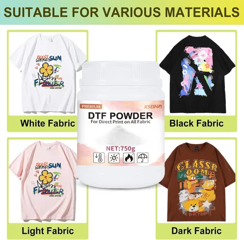 Vista 7 de XSEINO DTF Powder 750g/26.46oz Adhesivo de transferencia digital blanco termofusible, polvo de transferencia DTF para sublimación, polvo adhesivo