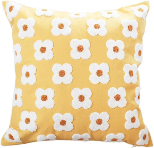 Vista 19 de DECOBIRD Funda de almohada bordada de 18 x 18 pulgadas, diseño floral beige, decoración del hogar, funda de almohada bordada de lona de algodón