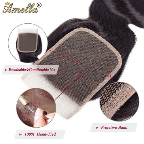Vista 5 de Amella Cabello brasileño ondulado con cierre (12, 14, 16 + 12 cierre), 3 paquetes de cabello brasileño con cierre de parte libre, cabello humano sin