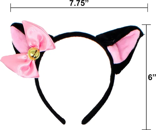 Vista 3 de Spooktacular Creations 5 Pcs Kitty Cat Costume Accessories with Cat Ears Headband, Paws Gloves, Bow Tie, Tail Accessories