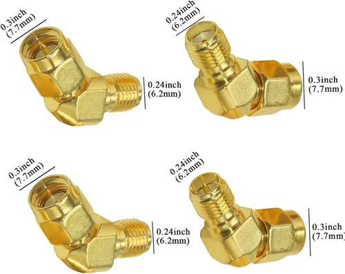Vista 2 de TUOLNK 45 grados SMA macho/hembra a RP SMA hembra/macho Kit de conector de codo para cable de extensión de antena LTE chapado en oro Conector