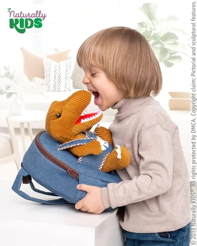 Vista 3 de Naturally KIDS Mochilas - Mochila para niños y niñas con animales de peluche - Regalos para niños y niñas de 3 4 5 años 01 Brown T-rex Mochila