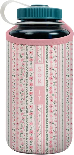 Vista 114 de Sok It BotlSok Funda para botella de agua con cubierta de neopreno aislante (Floral abstracto, se ajusta a CamelBak o Nalgene de 12 onzas)