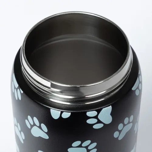 Vista 8 de Paw Print - Botella de agua de acero inoxidable con aislamiento de doble pared fácil de beber de 32 onzas, tapa abatible con una sola mano con Negro