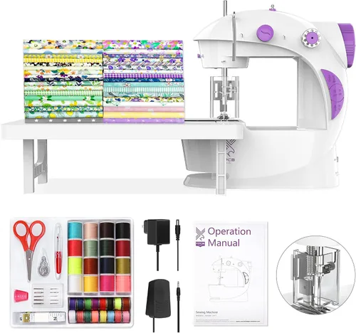 Vista 7 de Máquina de coser para principiantes con telas y protector de dedos, tamaño mini