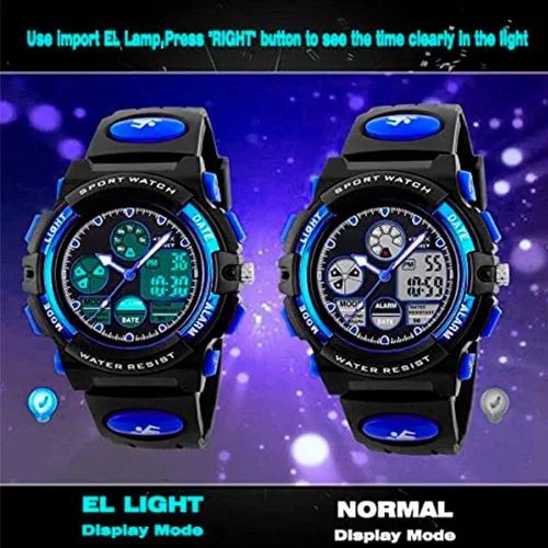 Vista 6 de PASNEW Reloj para niños, relojes multifuncionales para niños, calendario de alarma LED, reloj deportivo impermeable para niños, relojes con esferas