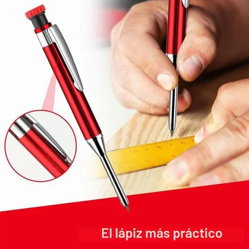 Vista 2 de Juego de lápices profesionales de aluminio multicolor para carpintería -3 tamaños (2/3/4 piezas)+núcleo de plomo mixto+sacapuntas adicional Negro