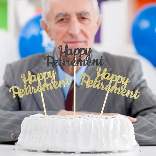 Vista 6 de 36 piezas de adornos oficiales para cupcakes de jubilación con purpurina para jubilados, decoración de pasteles para fiestas temáticas de despedida