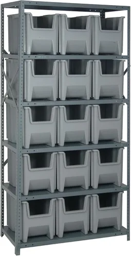 Vista 234 de Quantum QSBU-245BK Heavy Duty Shelving Unit with (7) Shelves and (24) QUS245 Black Bins for Garage Warehouse Storage Distribution 400 lb Load