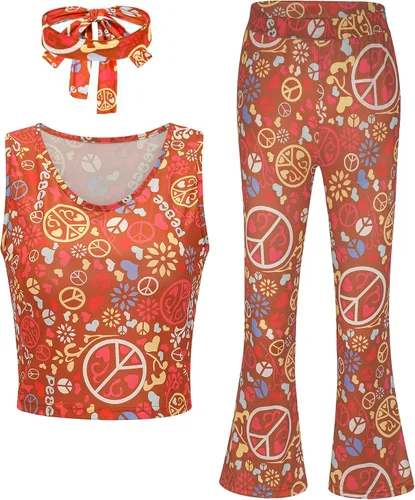 Vista 2 de EBYTOP Disfraz de Halloween de los años 60 y 70 décadas para mujer, trajes y accesorios hippie