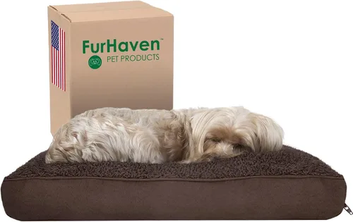 Vista 8 de Furhaven - Cama para perros y gatos, cojín de lujo, diseño rectangular tradicional, cama para mascotas con funda extraíble para perros y gatos