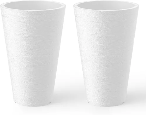 Vista 12 de Kante Juego de 2 Macetas Redondas Altas, Macetas Decorativas de 13 Pulgadas de Alto para Exterior Interior Jardín Patio Porche Delantero (Negro)