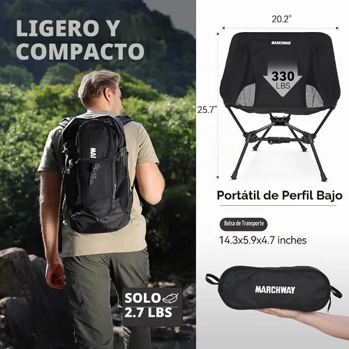 Vista 3 de MARCHWAY Silla de camping plegable ligera con bloqueo de resorte, estable y compacta portátil para campamento al aire libre, viajes, playa, picnic