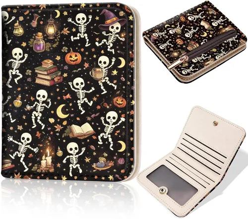 Vista 23 de Toughergun Billetera para mujer, con bloqueo Rfid, pequeña, compacta, plegable, de lujo, de cuero, con bolsillo para mujer, minivestido con ventana