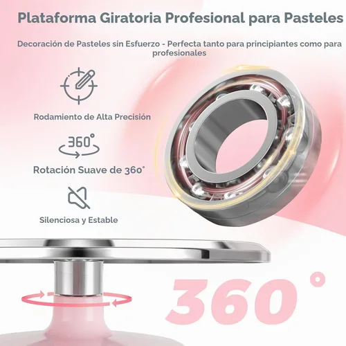 Vista 4 de Ohuhu Tocadiscos para tartas, aluminio de 12 pulgadas, kit de decoración de tartas, suministros giratorios, soporte giratorio con 2 espátulas de Rosa