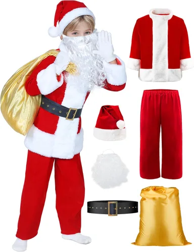 Vista 7 de Kids Santa Suit 6PCS Set Boys Santa Costume for Christmas Halloween Cosplay Rojo