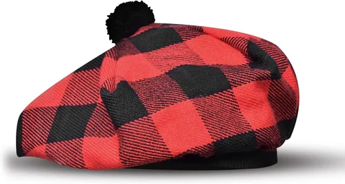 Vista 26 de Sombrero escocés Tam o Shanter Gorro escocés Tartan P.V Tartan (poliviscosa) Mezcla de lana con pompón Talla única para todos.