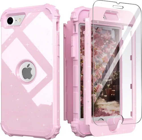 Vista 42 de IDweel Funda para iPhone SE 2020 con protector de pantalla, para iPhone SE 2022, 3 en 1, absorción de golpes, ajuste delgado, cubierta